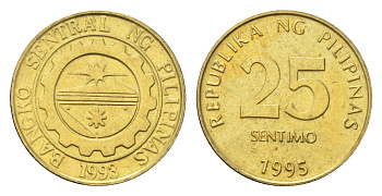 Филиппины 25 сентимо 1995 KM 271 латунь UNC 4705-757
