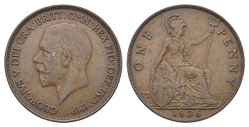 Великобритания 1 пенни 1936 Георг V (1910-1936) KM 838, Spink 4055 бронза 4661-746