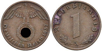 Германия 1 рейхспфенниг 1937 A KM 89, J 361 бронза 4396-231
