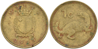 Мальта 1 цент 1995 ласка, горностай KM 93 никель латунь 4585-1221