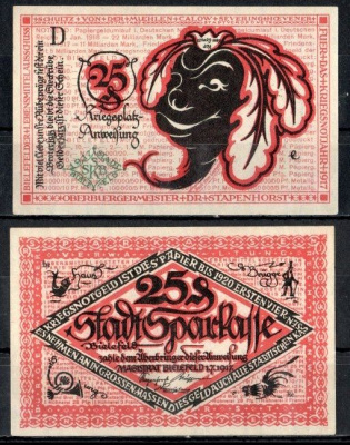 Билефельд (Пруссия, Вестфалия) 25 пфеннигов 1917 Mehl Grabowski B44.4 бумага UNC (пресс) 7556-54-1-1