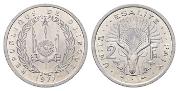 Джибути 2 франка 1977 KM 21 алюминий UNC 4671-341