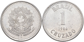 Бразилия 1 крузадо 1986 KM 605 нержавеющая сталь 213-856