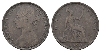 Великобритания 1 пенни 1890 Виктория (1837-1901) KM 755, Spink 3954 бронза 4661-416