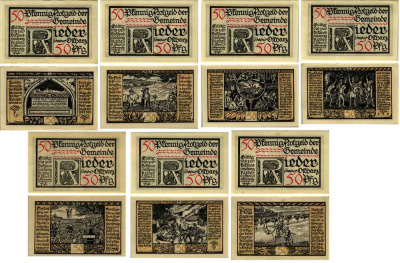 РИДЕР, ГЕРМАНИЯ НАБОР ИЗ 7 БАНКНОТ 1921 НОТГЕЛЬД, 1 СЕНТЯБРЯ 1921, ЗЕМЛЯ САКСОНИЯ-АНХАЛЬТ, 7 Х 50 ПФЕННИГОВ ARNOLD KELLER 1122.2 бумага 7553-14-4