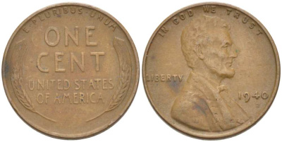 США 1 ЦЕНТ 1940 ЛИНКОЛЬН KM 132 бронза 3309-1245