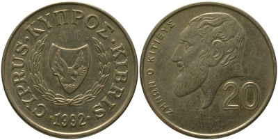 Кипр 20 центов 1992 KM 62.2 никель латунь 4402-221