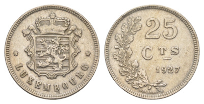 Люксембург 25 сантимов 1927 Шарлотта (1918-1964) KM 37 медно-никель 4566-357