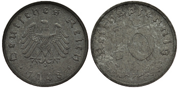 ГЕРМАНИЯ 10 РЕЙХСПФЕННИГОВ 1948 F J. 375, KM A104 цинк 413-4635