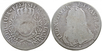 Франция 1 экю 1727 N, Людовик XV (1715-1774) KM 486.14 серебро 413-3142