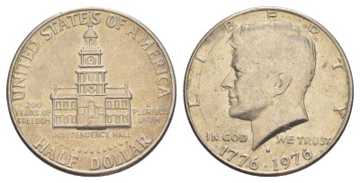 США 1/2 доллара (50 центов) 1976 D, 200 лет независимости, Джон Кеннеди KM 205 медь плакированная медно-никелем aUNC 4545-821