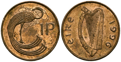 Ирландия 1 пенни 1996 мифологическая птица лира KM 20a сталь плакированная медью 4138-857