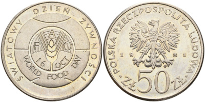 Польша 50 злотых 1981 Продовольственная программа - ФАО Y 127 медно-никель 4162-811