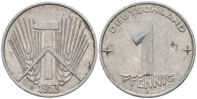 ГДР 1 пфенниг 1953 A KM 5 алюминий 201-554
