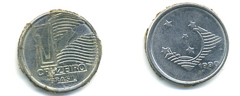 Бразилия 1 крузейро 1990 KM 617 нержавеющая сталь aUNC 93-1014