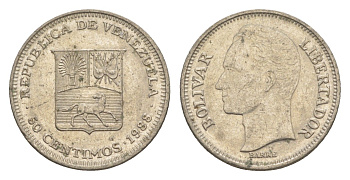 Венесуэла 50 сентимо 1988 Симон Боливар Y 41a сталь плакированная никелем 4582-1037