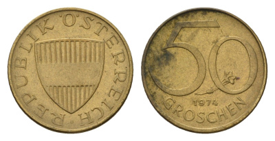 Австрия 50 грошей 1974 KM 2885 алюминиевая бронза 4608-362
