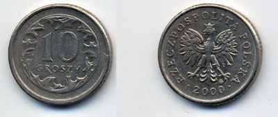 Польша 10 грошей 2000 MW KM 279, Parchimowicz 704g медно-никель 58-1256
