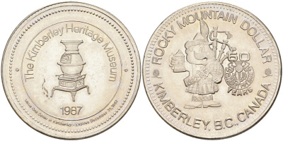 Канада жетон 1987 Souvenir dollar, 60 лет Rocky Mountain (1927-1987) никель 4590-841
