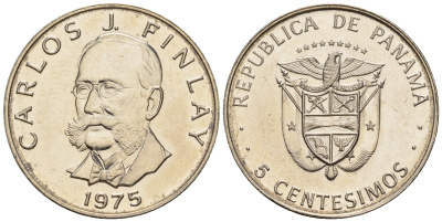 Панама 5 сентесимо 1975 Карлос Хуан Финлей KM 35.1 медь плакированная медно-никелем  UNC  M16-17