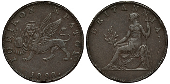 Греция, Ионические острова 2 лепты 1820 Британская администрация (1809-1863) KM 31 медь 650-844