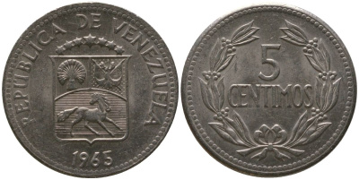 Венесуэла 5 сентимо 1965 KM 38.2 медно-никель 4576-635