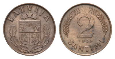 Латвия 2 сантима 1939 KM 11.2 бронза 4689-938