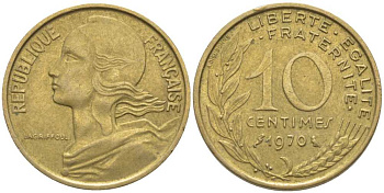 ФРАНЦИЯ 10 САНТИМОВ 1970 ТИП MARIANNE KM 929, LE FRANC 144.10 медь алюминий никель 116-117