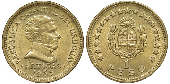 Уругвай 1 песо 1965 KM 46 алюминиевая бронза 34-535