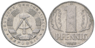 ГДР 1 пфенниг 1968 А КМ 8.1 алюминий 4651-1142