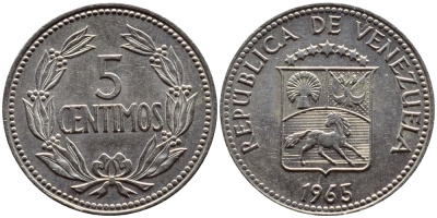 Венесуэла 5 сентимо 1965 KM 38.2 медно-никель 4392-918