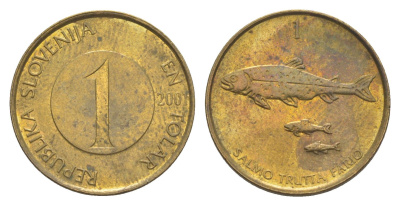Словения 1 толар 2001 рыбы KM 4 латунь 3996-1248