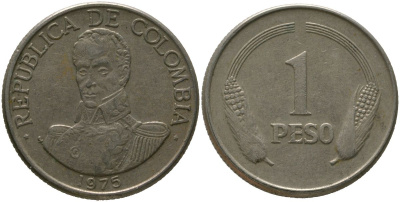 Колумбия 1 песо 1975 KM 258.1 медно-никель 4529-1011