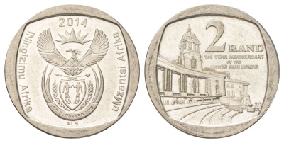 ЮАР 2 ранда 2014 100 лет Зданию Союза медь плакированная никелем UNC 4628-342