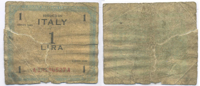 Италия 1 лира 1943 военный выпуск Pick M10b бумага 8564-13-2-1