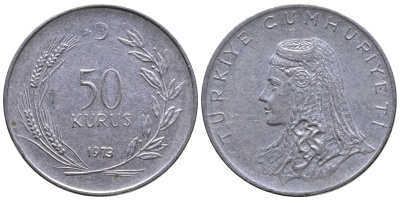 Турция 50 курушей 1973 Анатолийская невеста KM 899 нержавеющая сталь 59-814