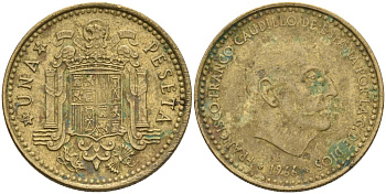 Испания 1 песета 1966 (71) Франсиско Франко (1939-1975) KM 796 алюминиевая бронза 4604-111