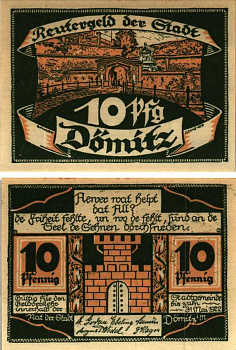 ДОМИЦ 10 ПФЕННИГОВ 1922 НОТГЕЛЬД, 1922 - 31 МАЯ 1922, ЗЕМЛЯ МЕКЛЕНБУРГ-ПЕРЕДНЯЯ ПОМЕРАНИЯ Grabowski 278.2 бумага 6318-48-1-1