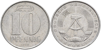 ГДР 10 пфеннигов 1968 A KM 10 алюминий 4143-735