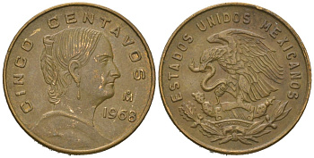 Мексика 5 сентаво 1968 Мо, Жозефа Ортис де Домингес KM 426 латунь 4618-747