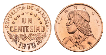Панама 1 сентесимо 1970 Уррака, тираж 9.528 экземпляров KM 22 бронза PROOF 1524-112