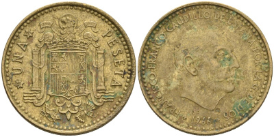 Испания 1 песета 1966 (71) Франсиско Франко (1939-1975) KM 796 алюминиевая бронза 4604-111