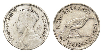 Новая Зеландия 6 пенсов 1936 Георг V (1910-1936) KM 2 серебро 4659-937