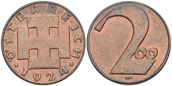 Австрия 200 крон 1924 Республика, денежная реформа KM 2833 бронза  201-166
