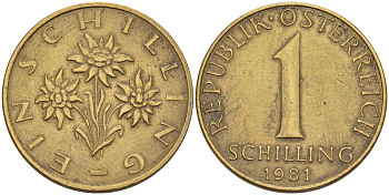 АВСТРИЯ 1 ШИЛЛИНГ 1981 KM 2886 алюминиевая бронза 67-652