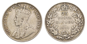 Канада 25 центов 1911 Георг V (1910-1936), год-тип KM 18 серебро 1518-1612