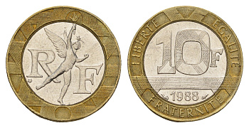 Франция 10 франков 1988 тип Гений Бастилии KM 964 биметалл 186-312