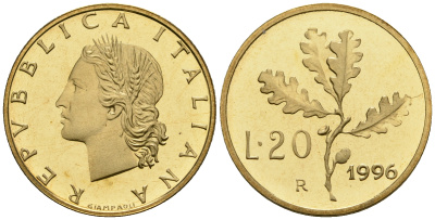 Италия 20 лир 1996 R KM 97 алюминиевая бронза PROOF 1099-3-72