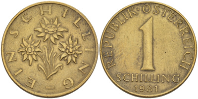 АВСТРИЯ 1 ШИЛЛИНГ 1981 KM 2886 алюминиевая бронза 67-652