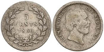 Нидерланды 5 центов 1850 Виллем III (1849-1890), точка после даты KM 91 серебро 4169-641
